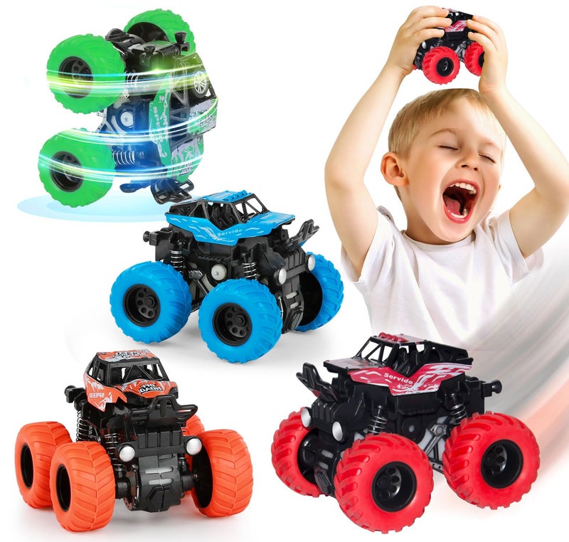 LONANDY Monster Truck Toys for Boys Age 4-7 - Friction Powered Car Toys for Kids Toddlers 3 4 5 6 Years, Push and Go Toy Cars Best Christmas Birthday Party Gift for Boys Girls 4 Pack - Image 1